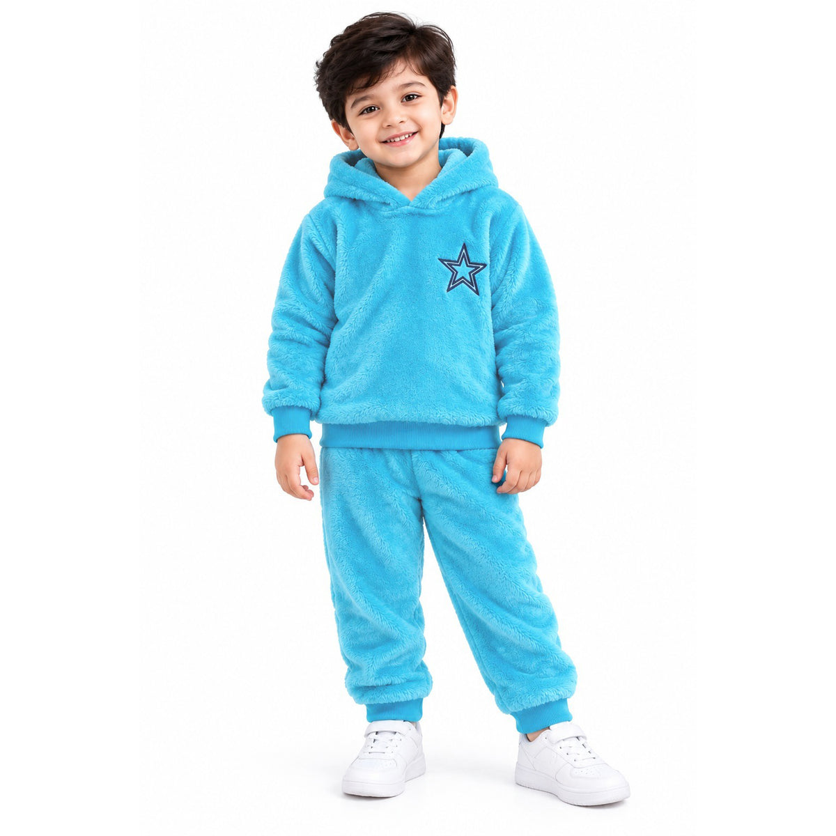 Kuchipoo Boys Fur Hooded Sweatshirt & Jogger Set | Soft Fluffy Fur Hoodie with Matching Pajama | Warm Full Sleeve Winter Tracksuit for Boys