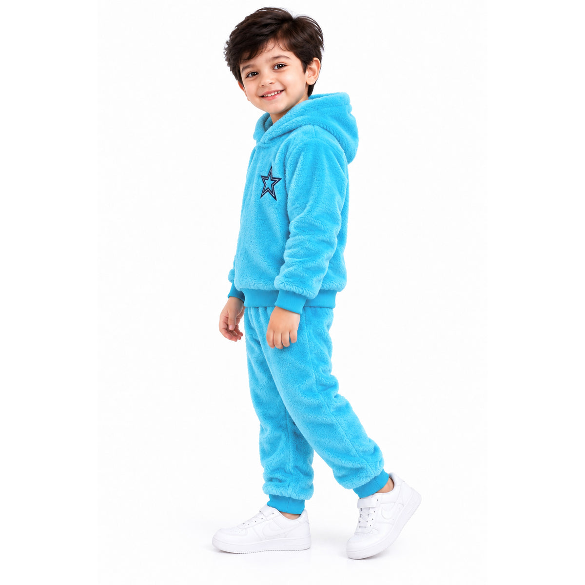 Kuchipoo Boys Fur Hooded Sweatshirt & Jogger Set | Soft Fluffy Fur Hoodie with Matching Pajama | Warm Full Sleeve Winter Tracksuit for Boys