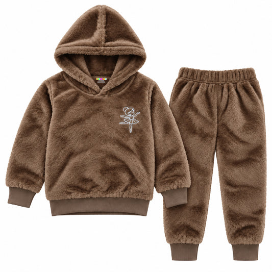 Kuchipoo Girls Fur Hooded Sweatshirt & Jogger Set | Soft Fluffy Fur Hoodie with Matching Pajama | Warm Full Sleeve Winter Tracksuit for Girls