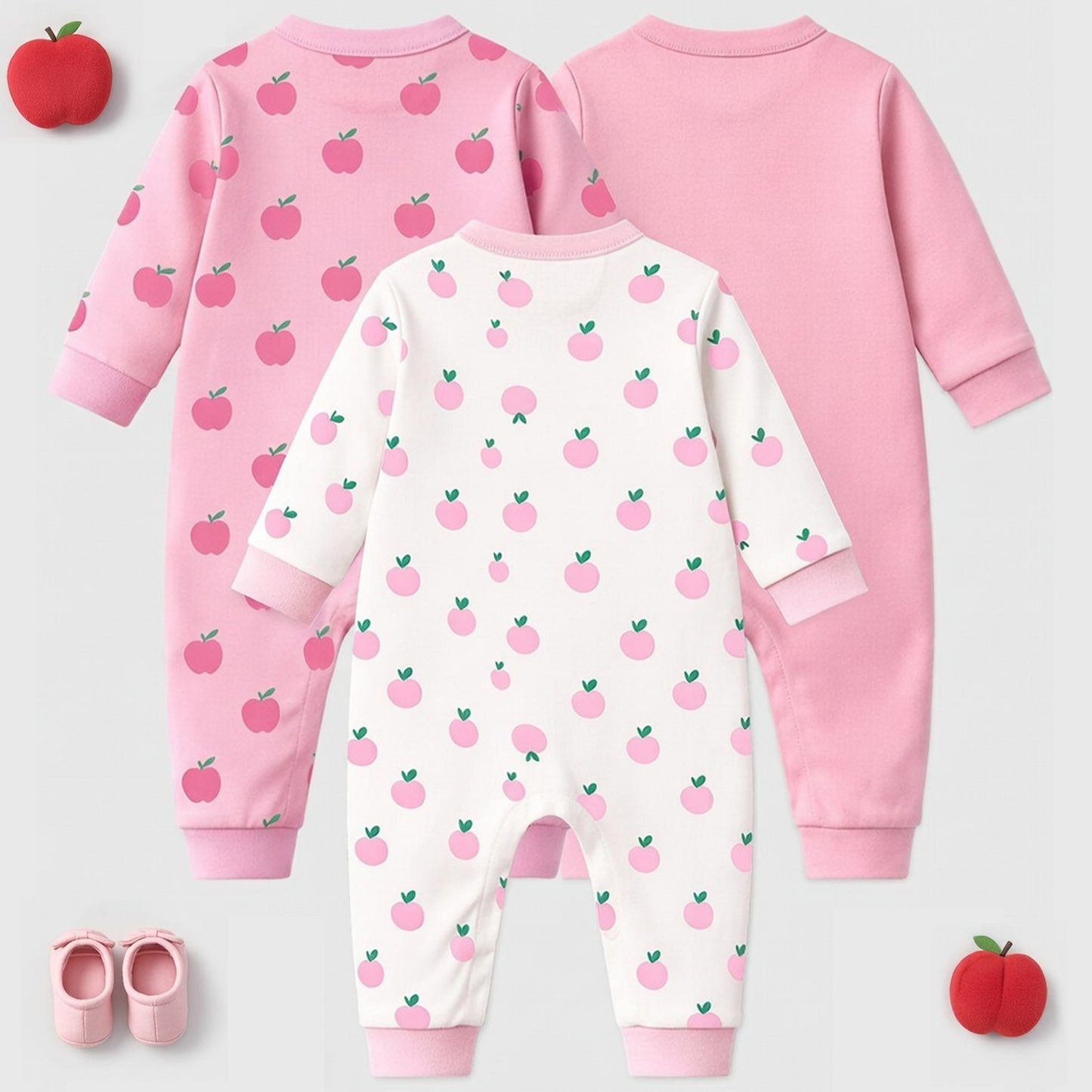 Kuchipoo 100% Cotton Baby Full Bodysuit Romper | Soft & Breathable Infant Clothing | Long Sleeve, Crew Neck, Snap Button Closure | Pack of 3
