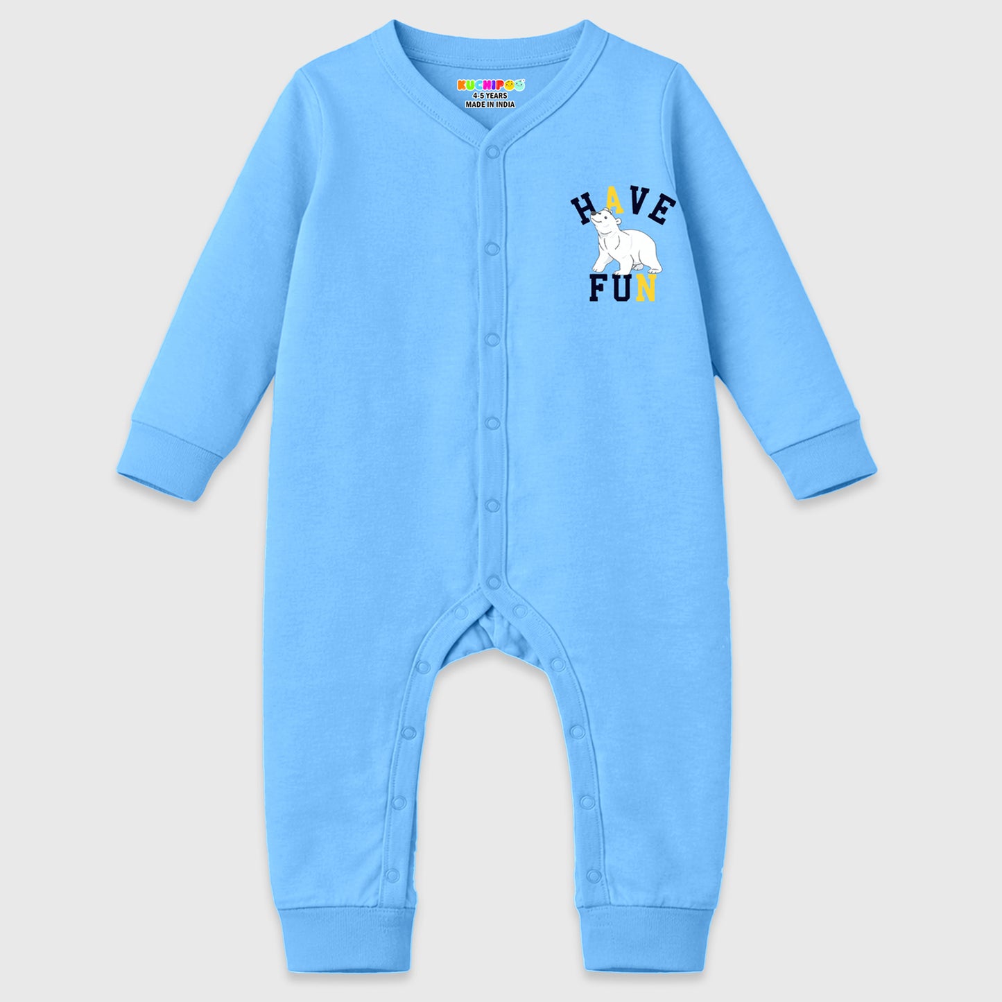 Kuchipoo 100% Cotton Baby Full Bodysuit Romper | Soft & Breathable Infant Clothing | Long Sleeve, Crew Neck, Snap Button Closure | Pack of 3