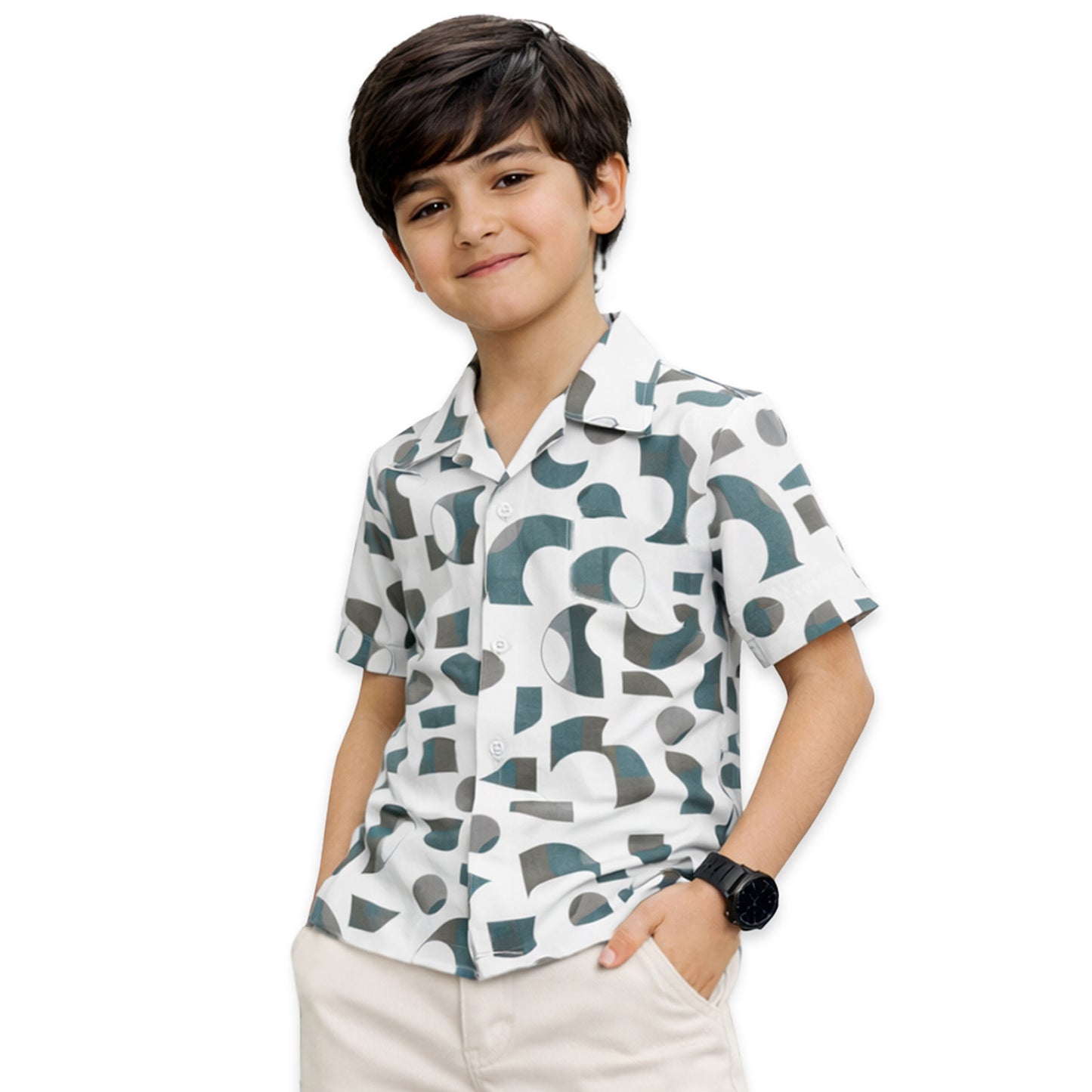 Kuchipoo Boys Printed Collar Shirt | Half Sleeve Casual Shirt | Stylish Summer Wear for Boys