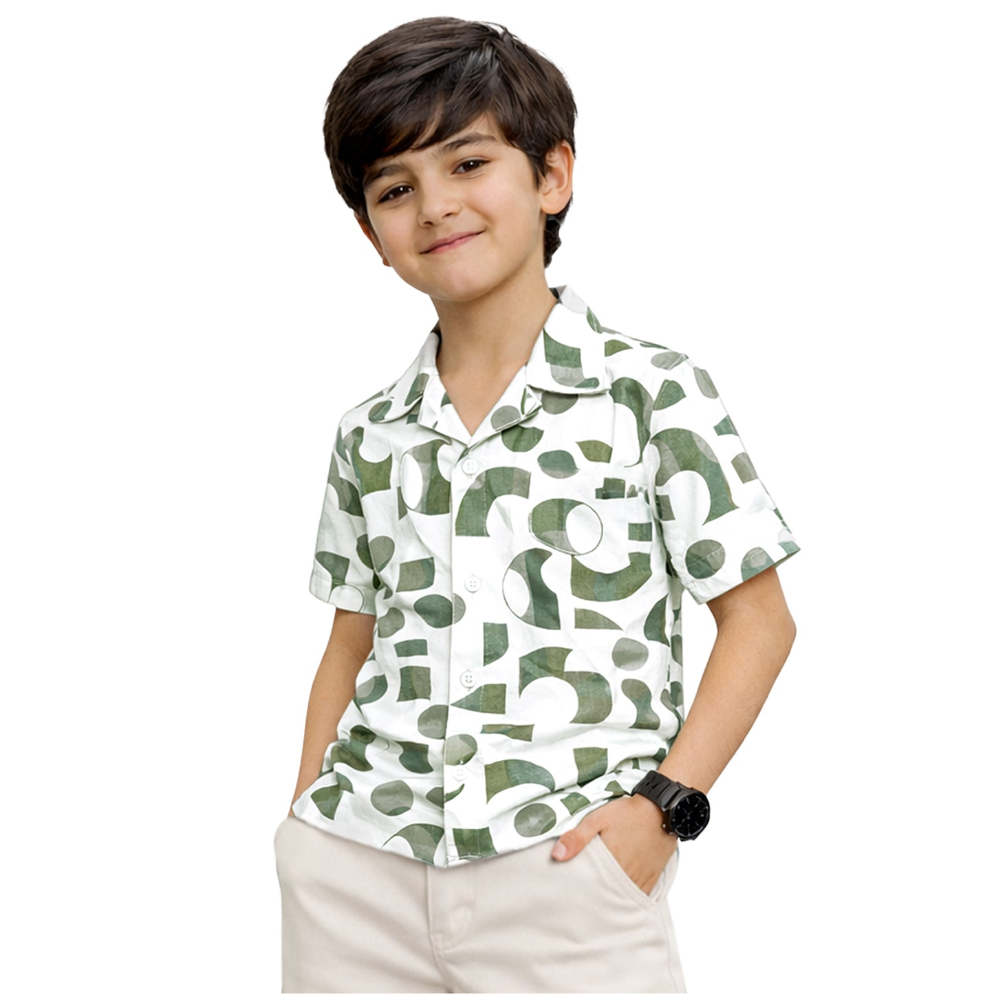 Kuchipoo Boys Printed Collar Shirt | Half Sleeve Casual Shirt | Stylish Summer Wear for Boys