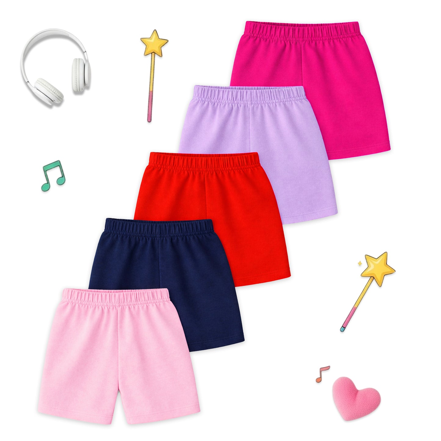 Kuchipoo Girls Cotton Printed Shorts | Elastic Waist | Summer Wear Shorts for Girls | Pack of 5