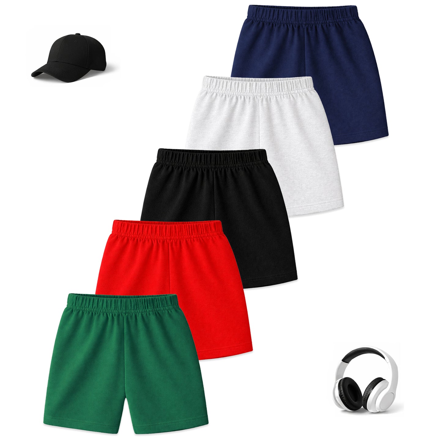 Kuchipoo Boys Cotton Printed Shorts | Elastic Waist | Summer Wear Shorts for Kids - Pack of 5
