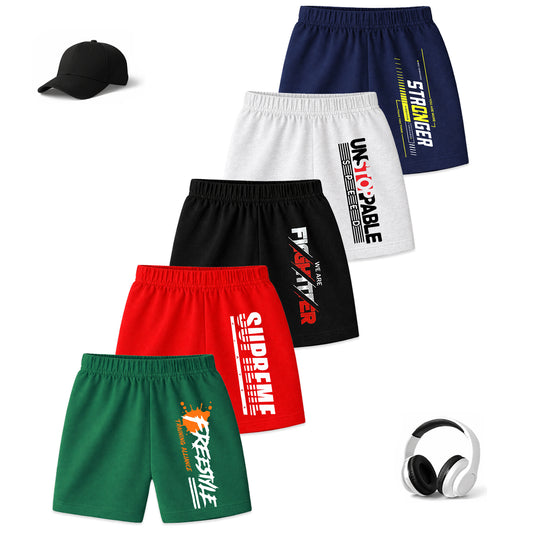 Kuchipoo Boys Cotton Printed Shorts | Elastic Waist | Summer Wear Shorts for Kids - Pack of 5