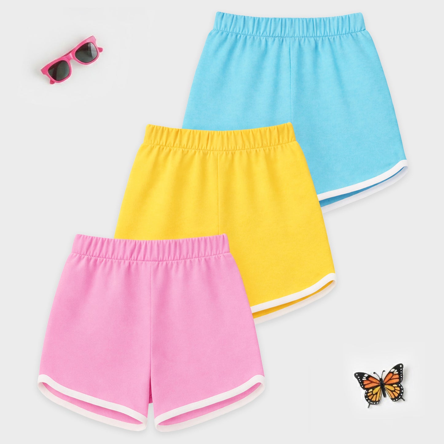 Kuchipoo Girls Cotton Printed Shorts | Soft & Breathable Fabric | Elastic Waist with Drawstring | Casual Summer Wear | Pack of 3