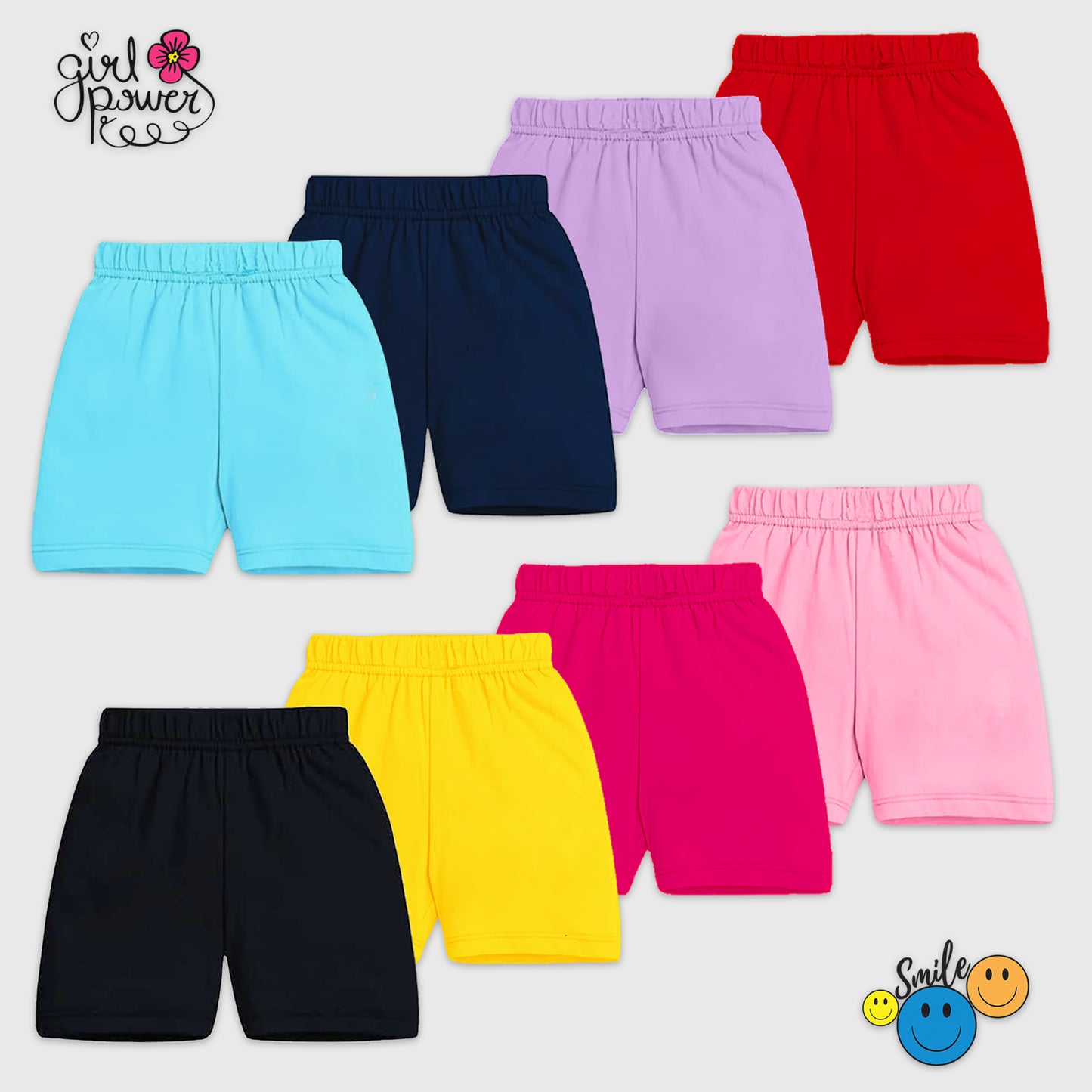 Kuchipoo Girls Cotton Printed Shorts | Soft Elastic Waist Casual, Playwear & Nightwear Shorts | Bright Multicolor Graphic Prints - Pack of 8