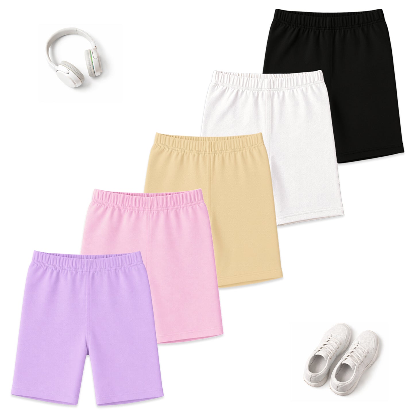 Kuchipoo Girls 100% Cotton Cycling Shorts | Soft & Stretchable Inner Safety Shorts for Under Skirts & Dresses | Breathable Activewear (Pack of 5)
