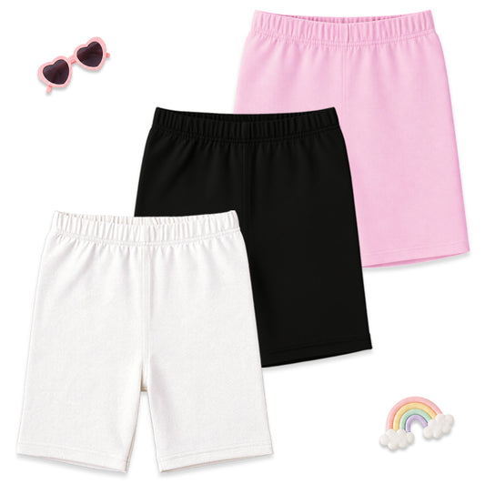 Kuchipoo Girls 100% Cotton Cycling Shorts | Soft & Stretchable Inner Safety Shorts for Under Skirts & Dresses | Breathable Activewear (Pack of 3)