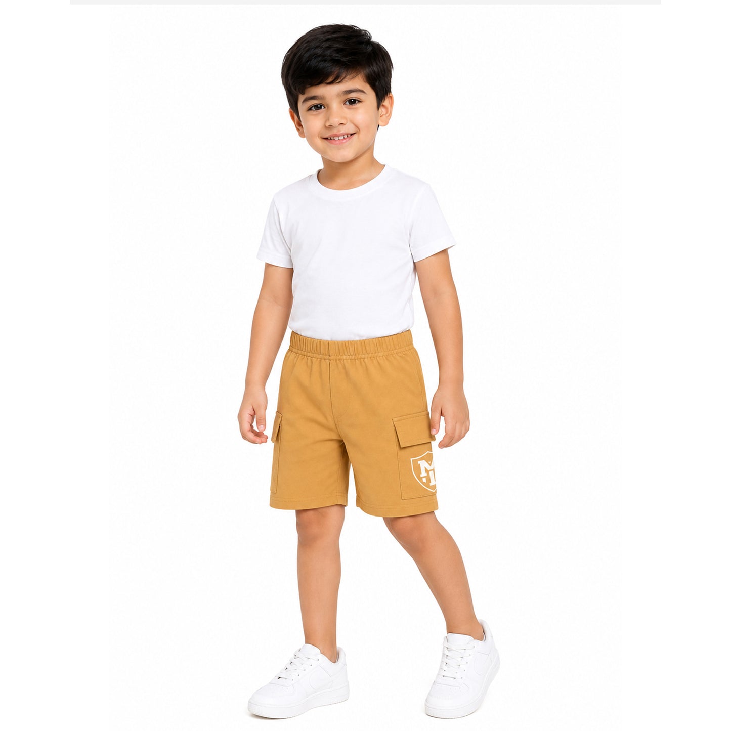 Kuchipoo Boys Cotton Cargo Shorts | Elastic Waistband | Double Pocket Shorts | Summer Casual Wear for Kids | Pack of 3