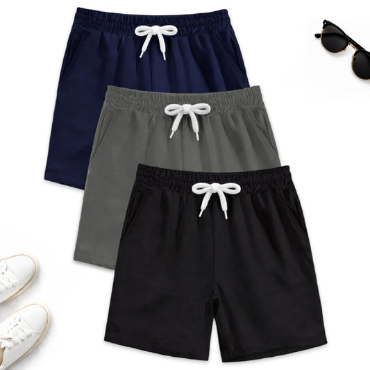 Kuchipoo Boys Cotton Shorts | Elastic Waistband | Double Pocket Shorts | Summer Casual Wear for Kids | Pack of 3
