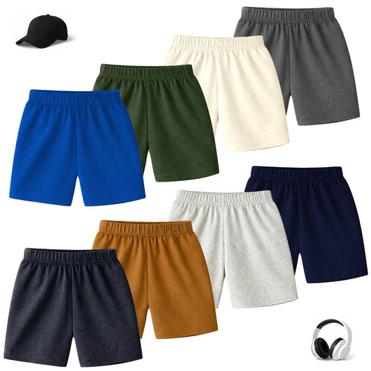 Kuchipoo Boys Cotton Solid Shorts Combo | Elastic Waist Soft Shorts for Casual Wear, Playtime & Sleeping | Multicolor Prints - Pack of 8