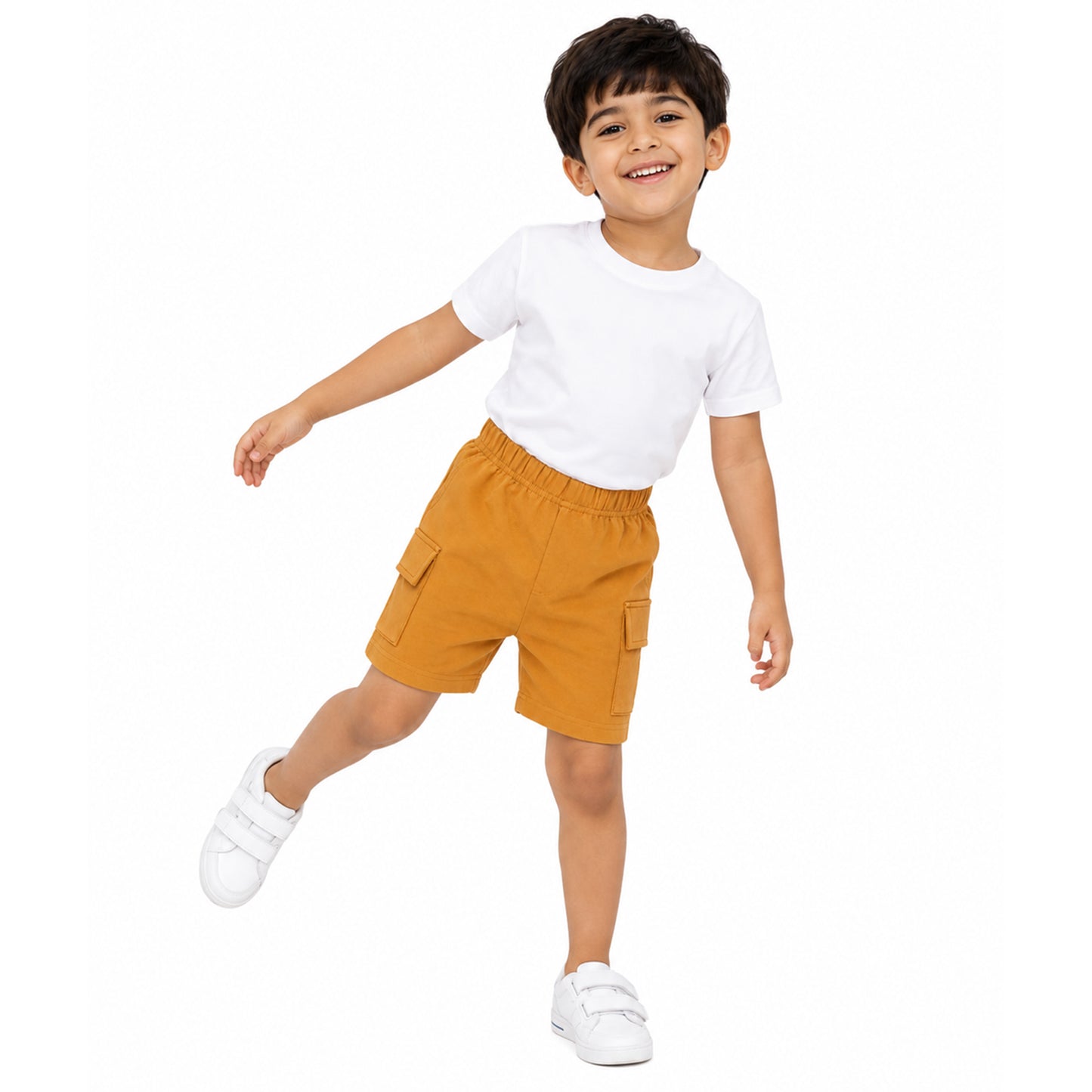 Kuchipoo Boys Cotton Cargo Shorts | Elastic Waistband | Double Pocket Shorts | Summer Casual Wear for Kids- Pack of 5
