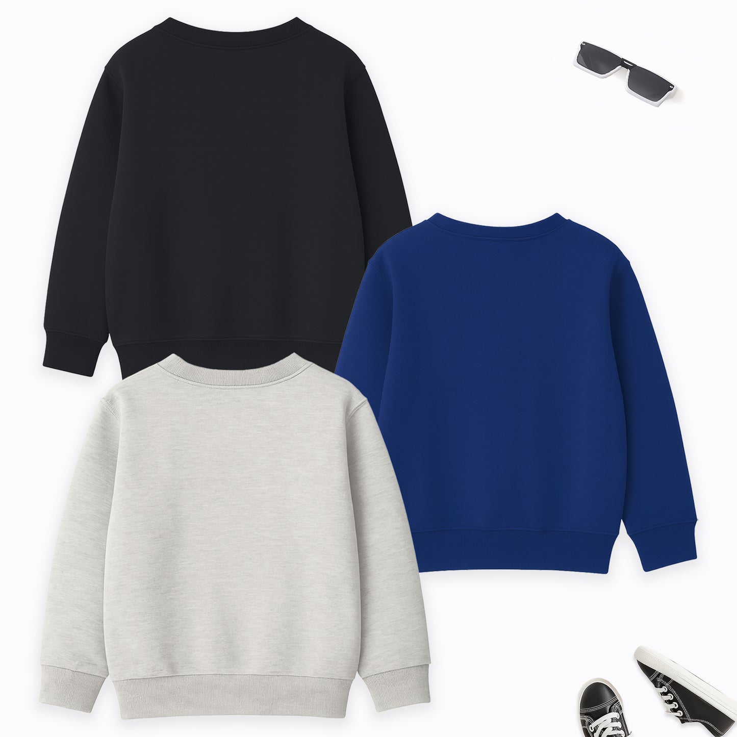 Kuchipoo Boys Regular Fit Winterwear Solid Sweatshirts - Pack of 3