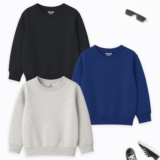 Kuchipoo Boys Regular Fit Winterwear Solid Sweatshirts - Pack of 3