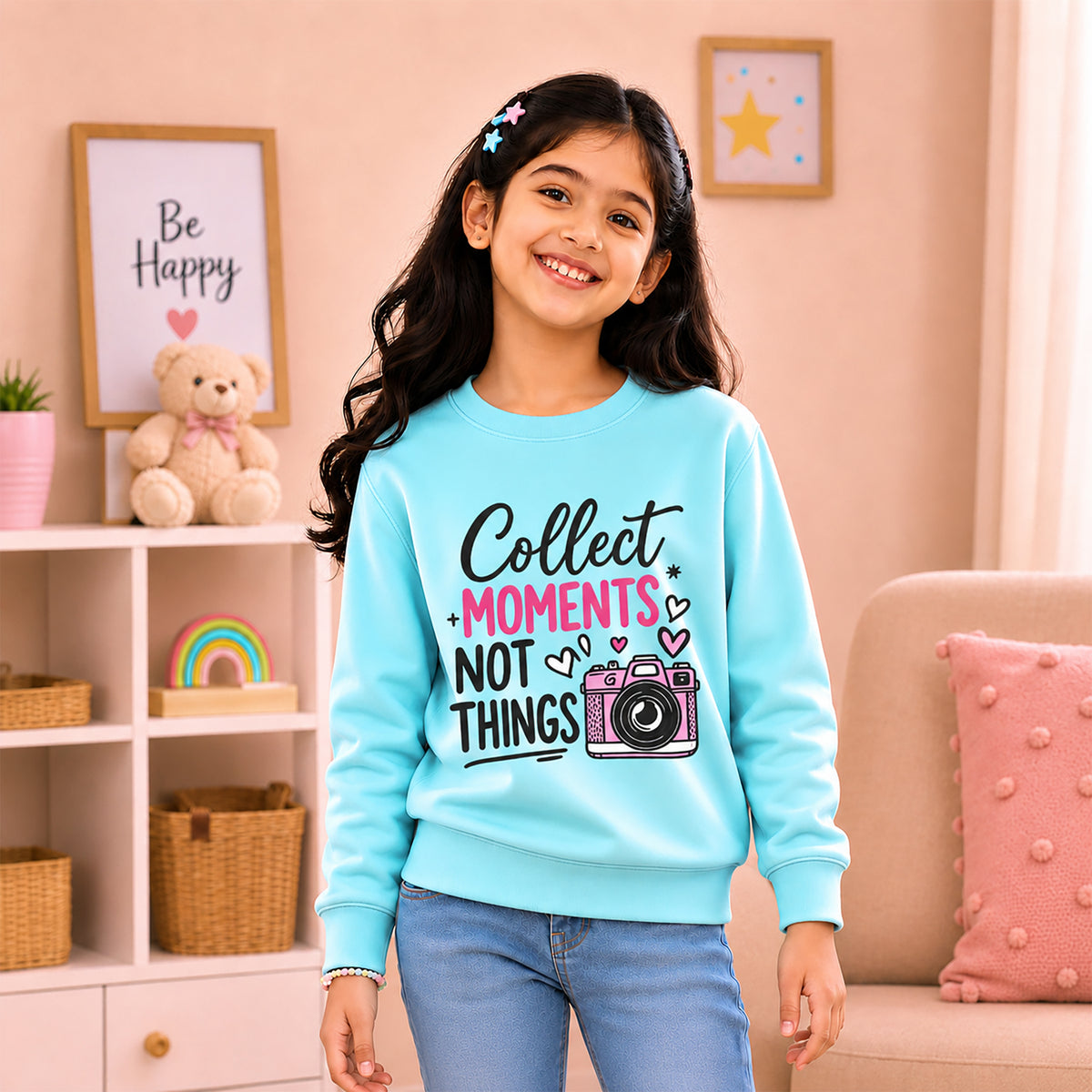 Kuchipoo Girls Regular Fit Graphic Printed Full Sleeve Round Neck Winterwear