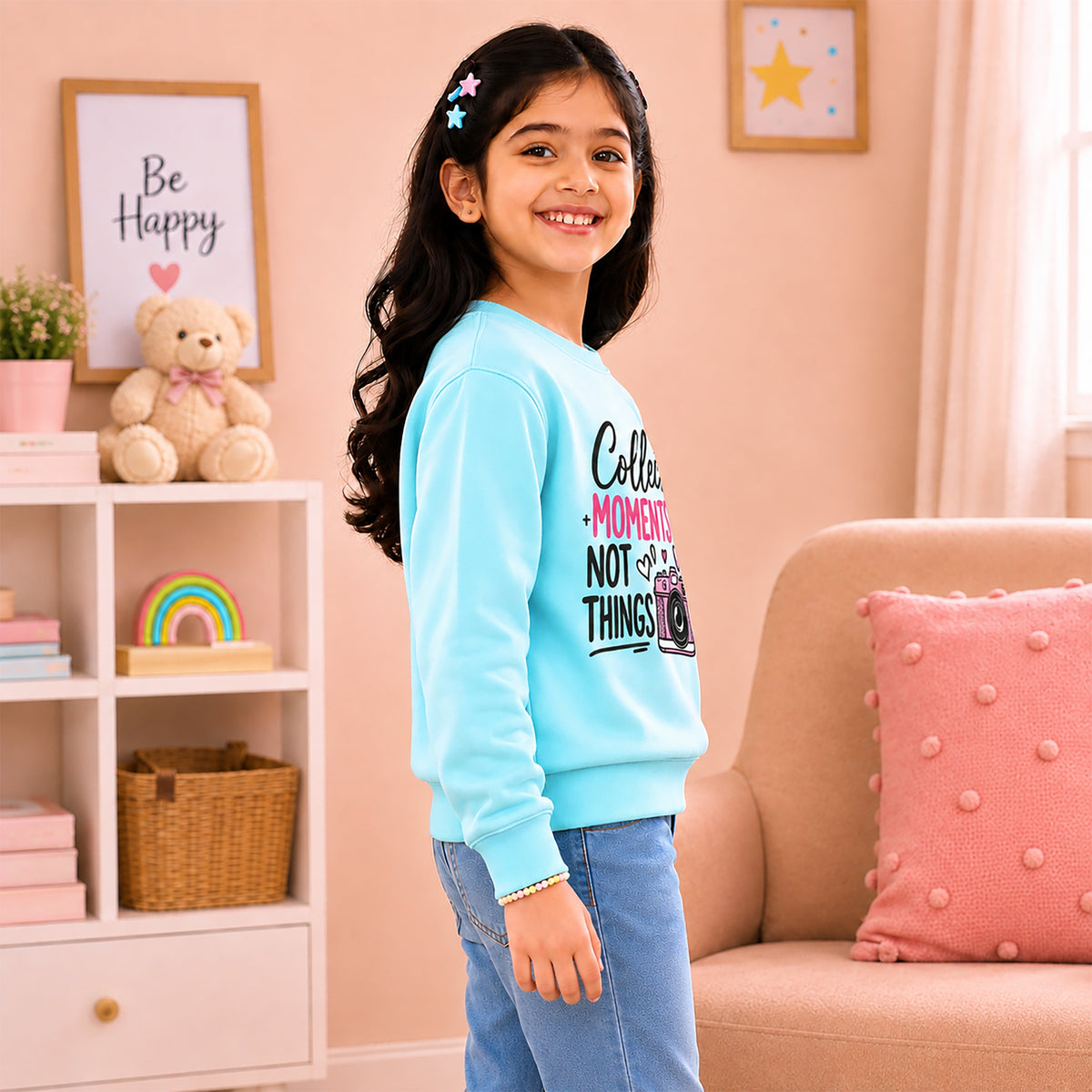Kuchipoo Girls Regular Fit Graphic Printed Full Sleeve Round Neck Winterwear