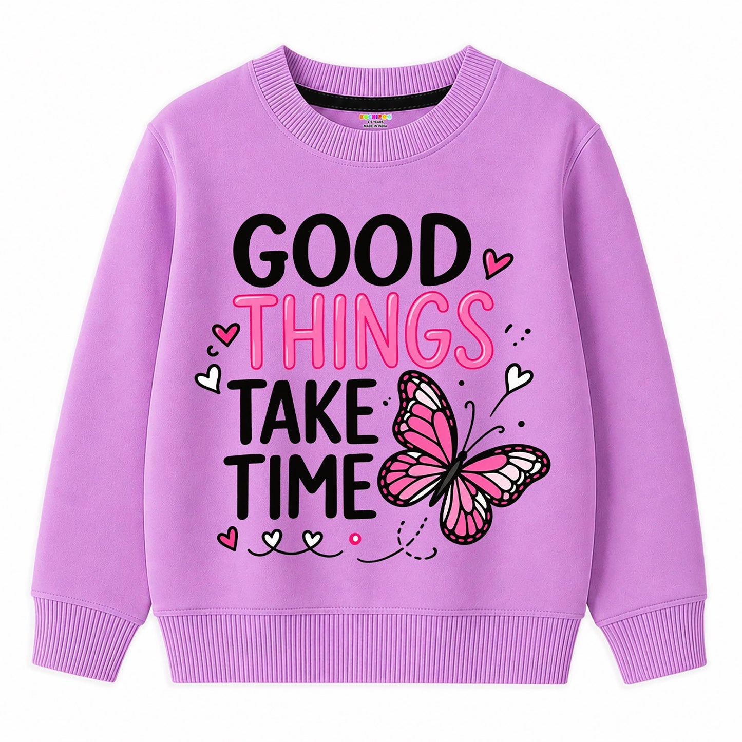 Kuchipoo Girls Regular Fit Graphic Printed Full Sleeve Round Neck Winterwear Sweatshirt