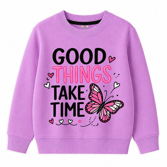 Kuchipoo Girls Regular Fit Graphic Printed Full Sleeve Round Neck Winterwear Sweatshirt