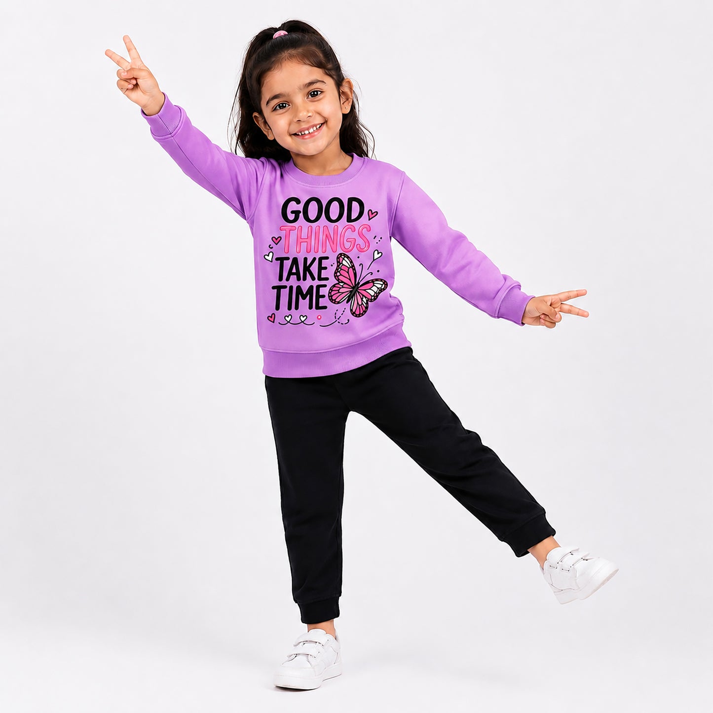 Kuchipoo Girls Regular Fit Graphic Printed Full Sleeve Round Neck Winterwear Sweatshirt