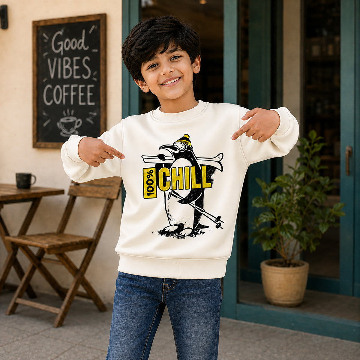 Kuchipoo Boys and Girls Regular Fit Graphic Printed Full Sleeve Round Neck Winterwear Sweatshirt