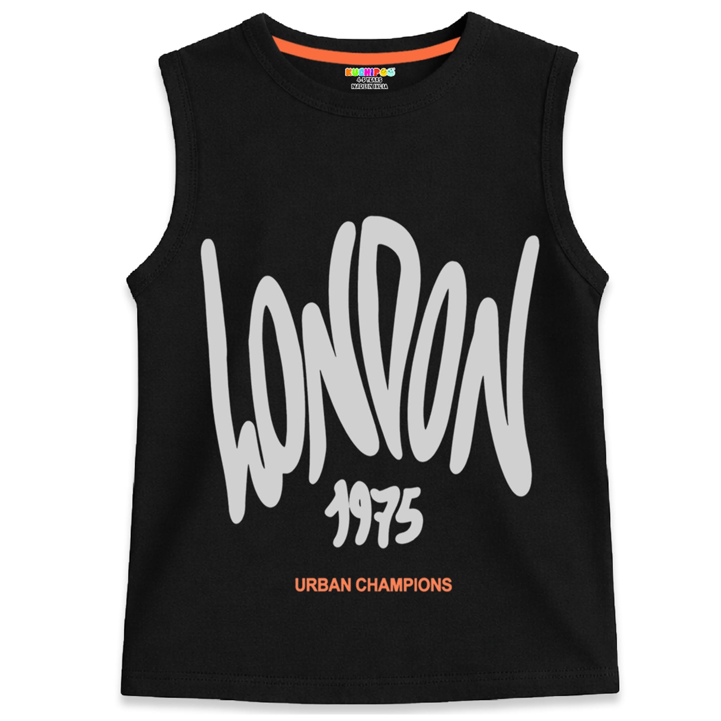 Kuchipoo Boys Sleeveless Cotton Tshirts | Printed Round Neck Kids Tshirts for Summer Wear | Pack of 4
