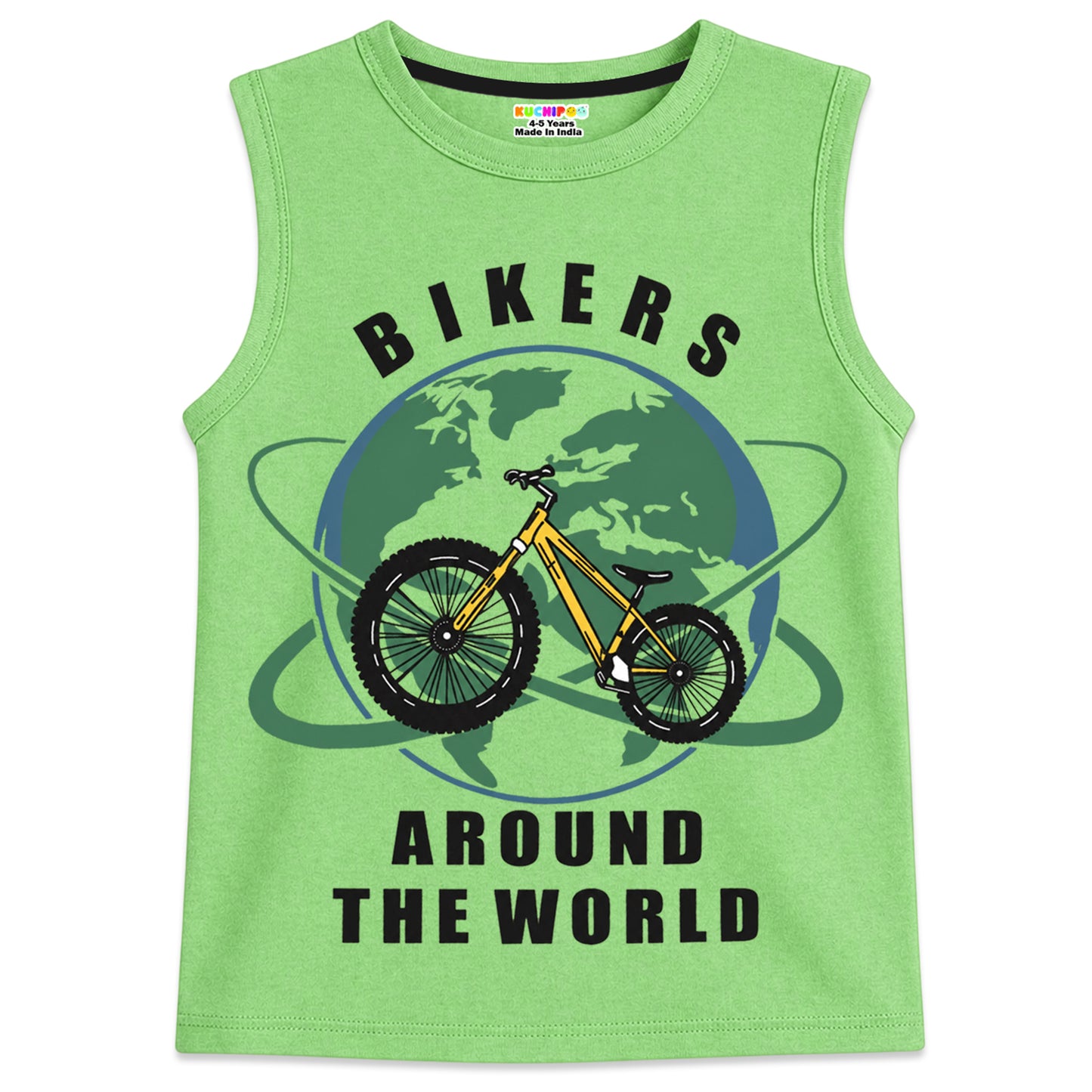 Kuchipoo Boys Sleeveless Cotton Tshirts | Printed Round Neck Kids Tshirts for Summer Wear | Pack of 4