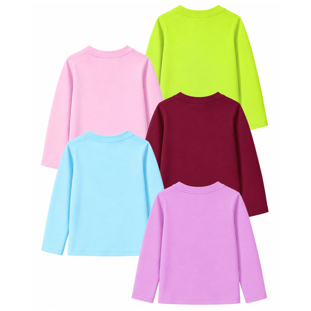 Kuchipoo Girls Cotton Solid T-Shirts | Full Sleeve Round Neck | Soft & Comfortable Casual Wear for Kids | Pack of 5