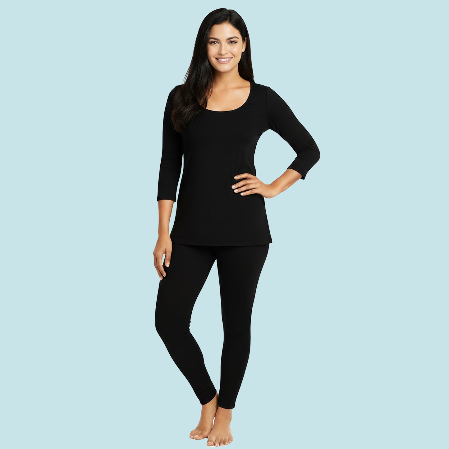 Kuchipoo Women’s Winter Thermal Set | Black Full Sleeves Top & Bottom Innerwear for Warmth & Comfort