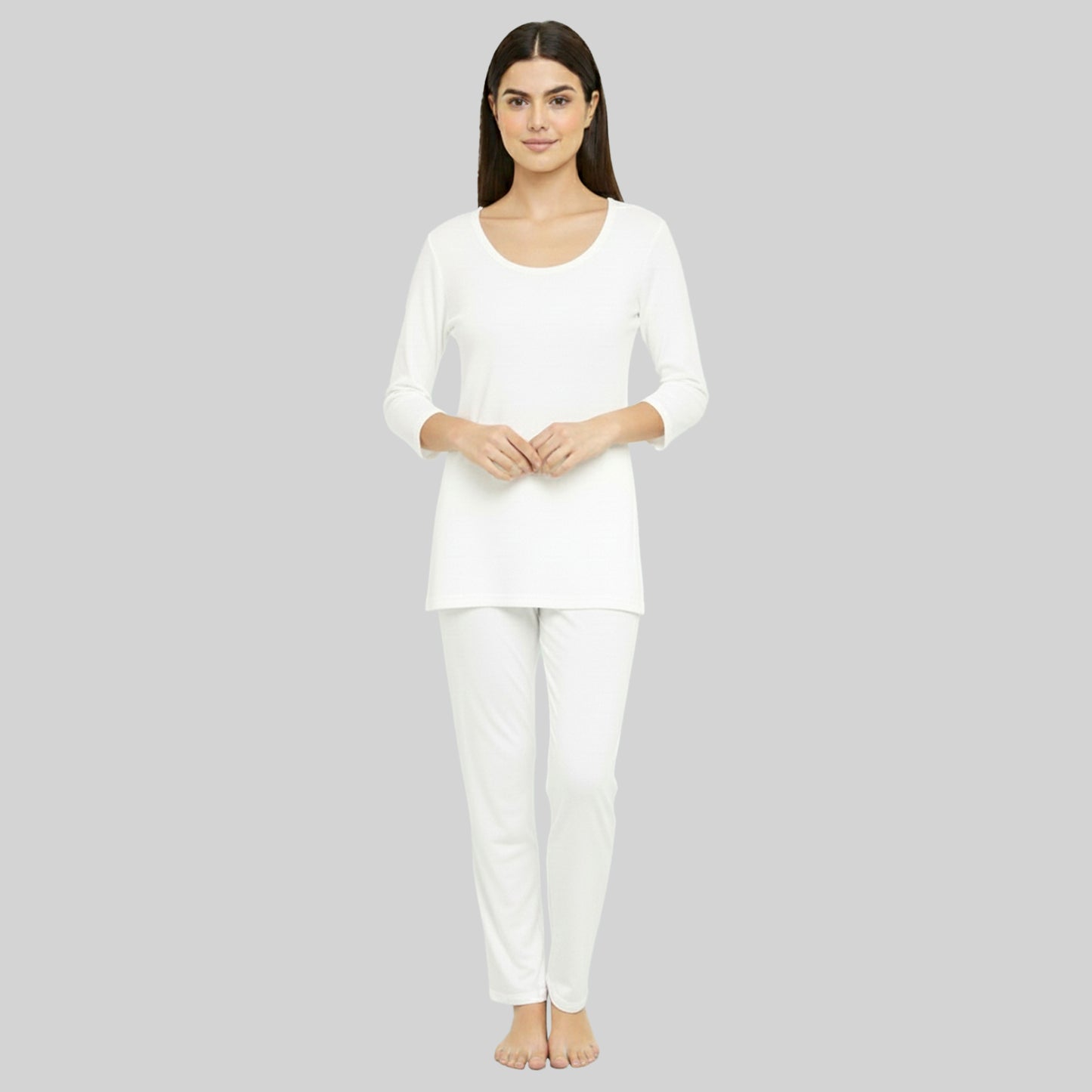 Kuchipoo Women’s Winter Thermal Set | White Full Sleeves Top & Bottom Innerwear for Warmth & Comfort