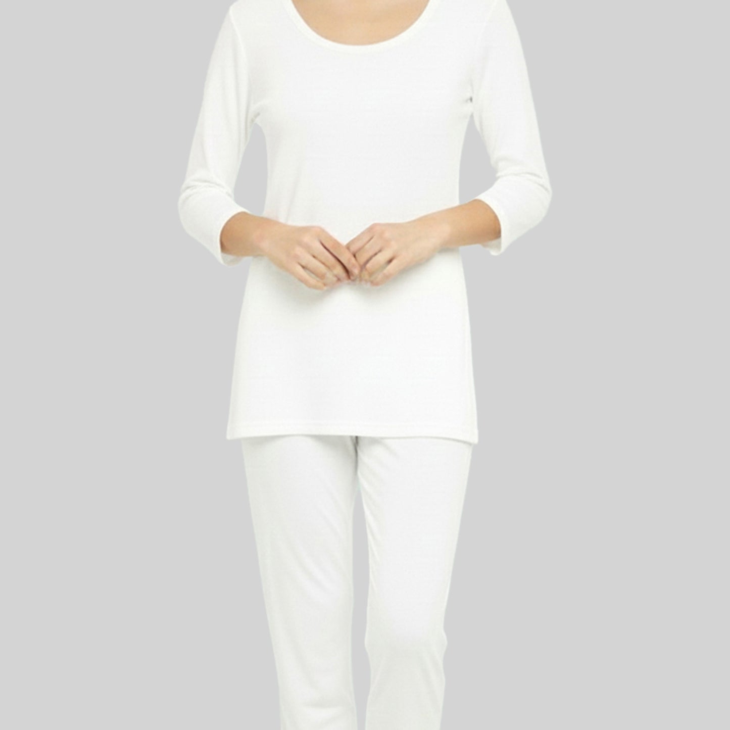 Kuchipoo Women’s Winter Thermal Set | White Full Sleeves Top & Bottom Innerwear for Warmth & Comfort