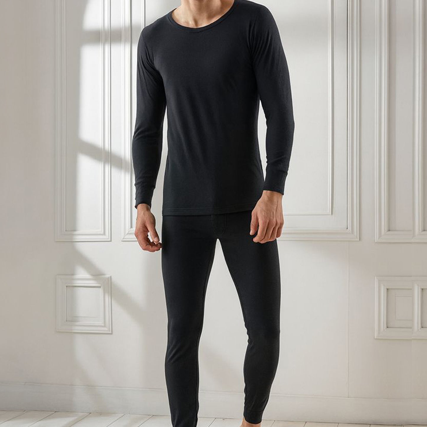 Kuchipoo Men’s Winter Thermal Set | Black Full Sleeves Top & Bottom Innerwear for Warmth & Comfort