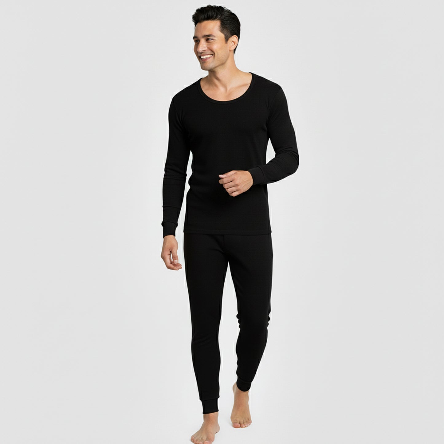 Kuchipoo Men’s Winter Thermal Set | Black Full Sleeves Top & Bottom Innerwear for Warmth & Comfort