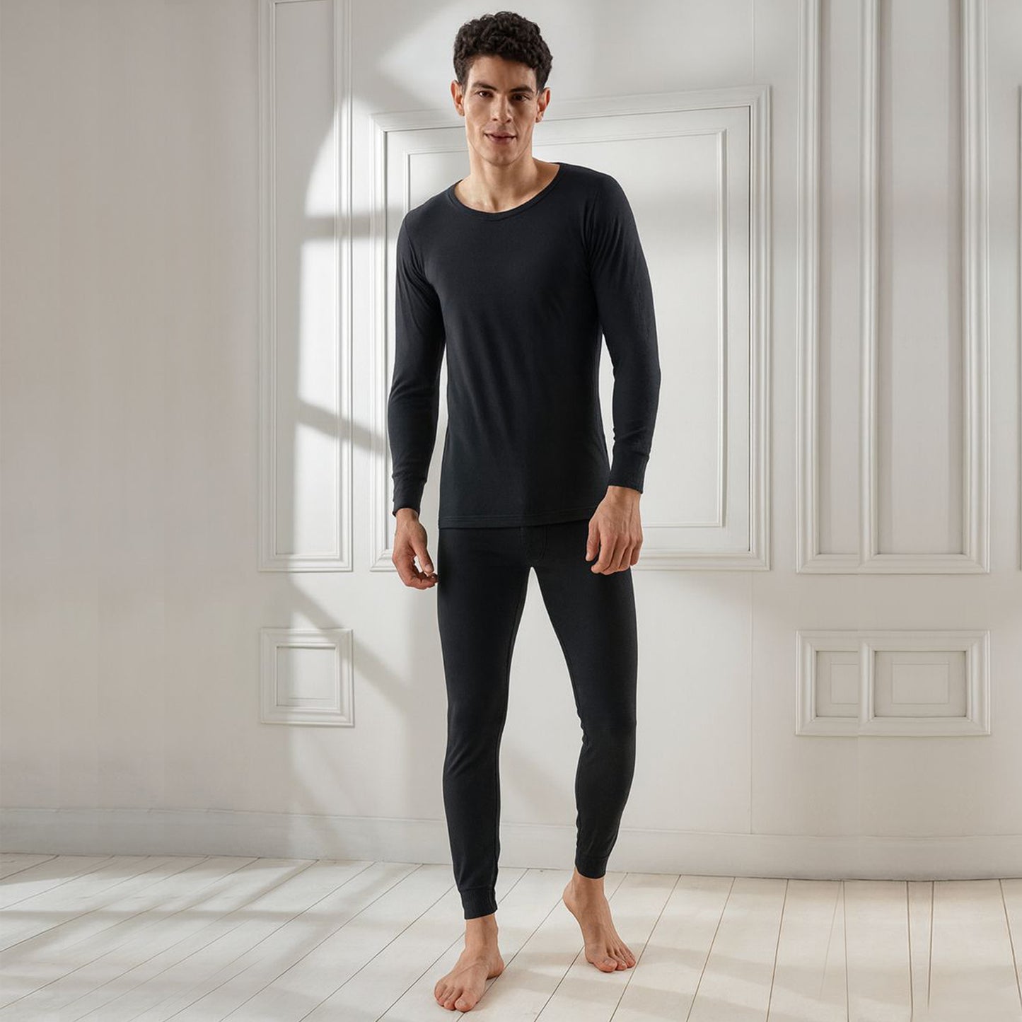Kuchipoo Men’s Winter Thermal Set | Black Full Sleeves Top & Bottom Innerwear for Warmth & Comfort