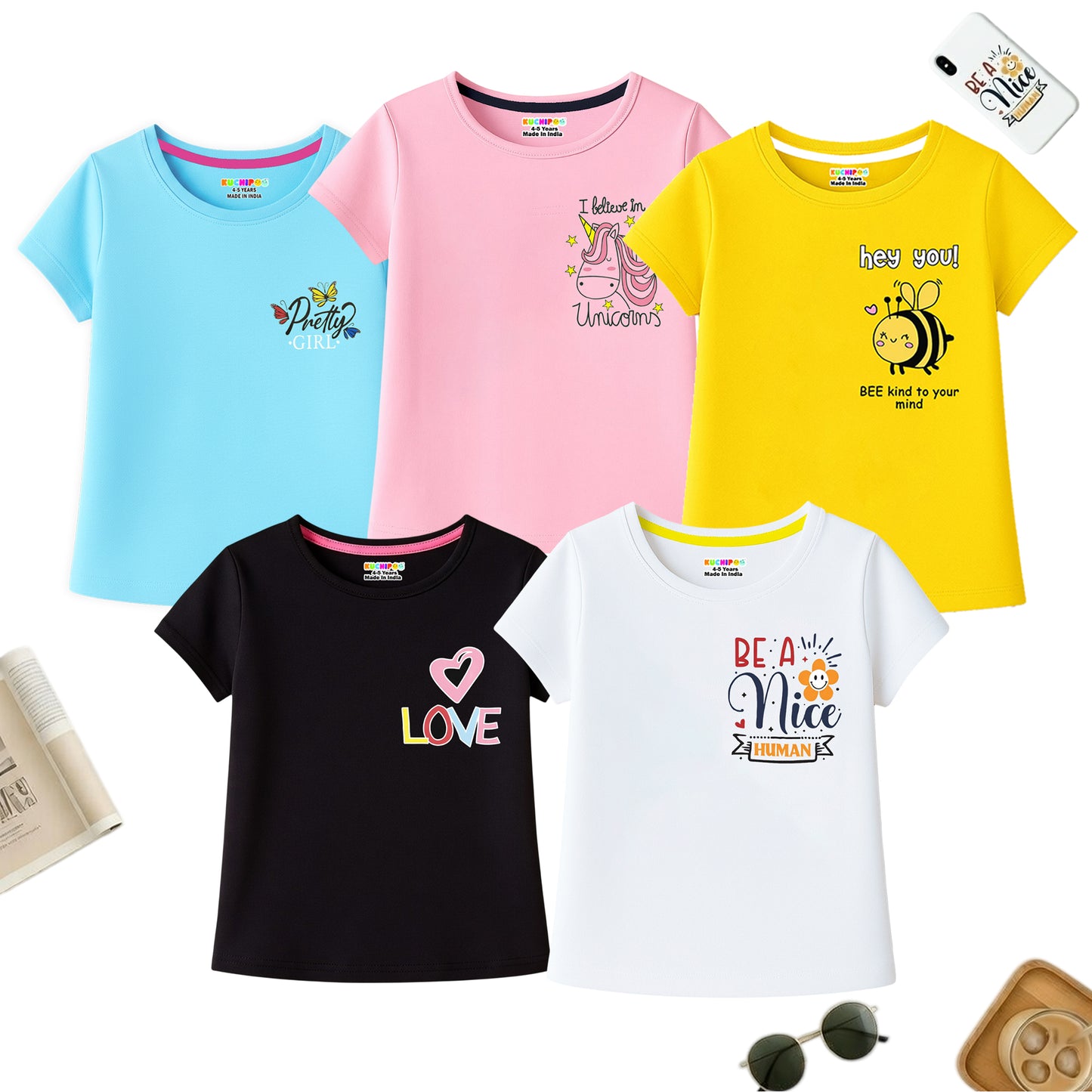 Kuchipoo Boys Cotton PrintKuchipoo Girls Cotton Printed T-Shirts | Half Sleeve Round Neck | Soft & Comfortable Casual Wear for Kids | Pack of 5ed T-Shirts | Half Sleeve Round Neck | Soft & Comfortable Casual Wear for Kids | Pack of 5 (Copy)