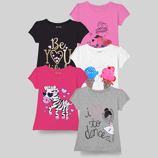 KUCHIPOO Girls Half Sleeves T-Shirts