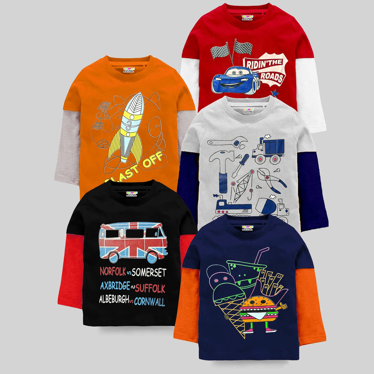 KUCHIPOO Boys Full Sleeves T-Shirts