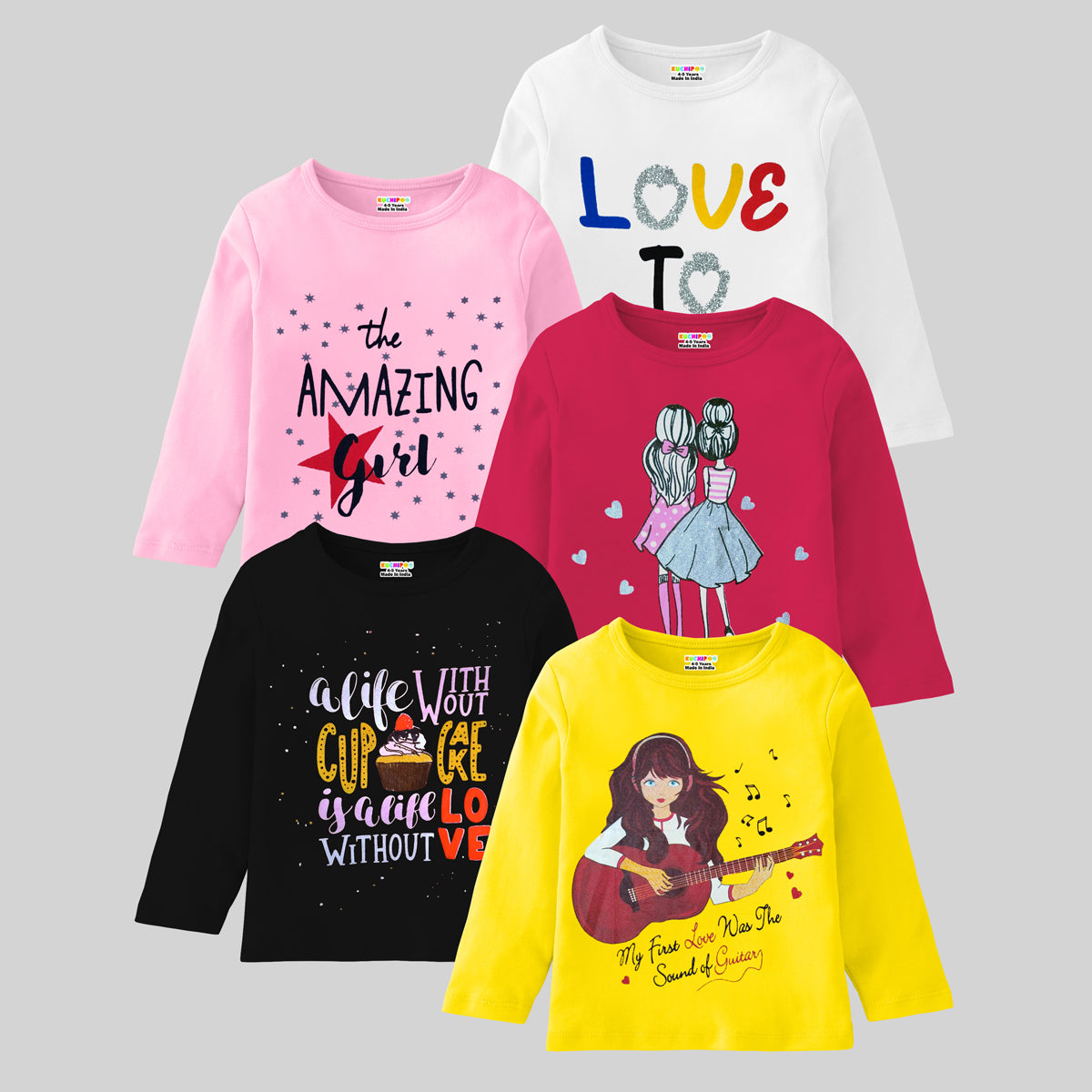 KUCHIPOO Girls Full Sleeves T-Shirts