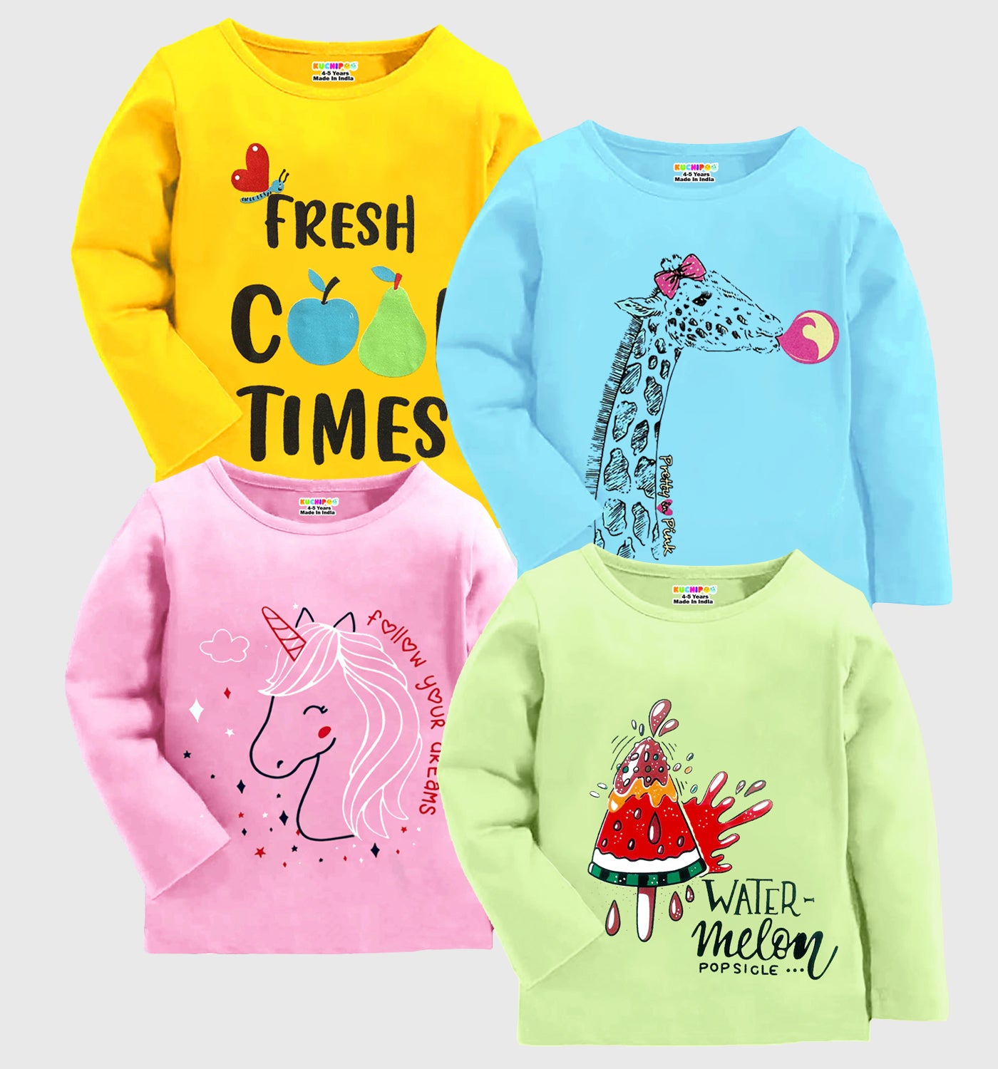 KUCHIPOO Girls Full Sleeves T-Shirts