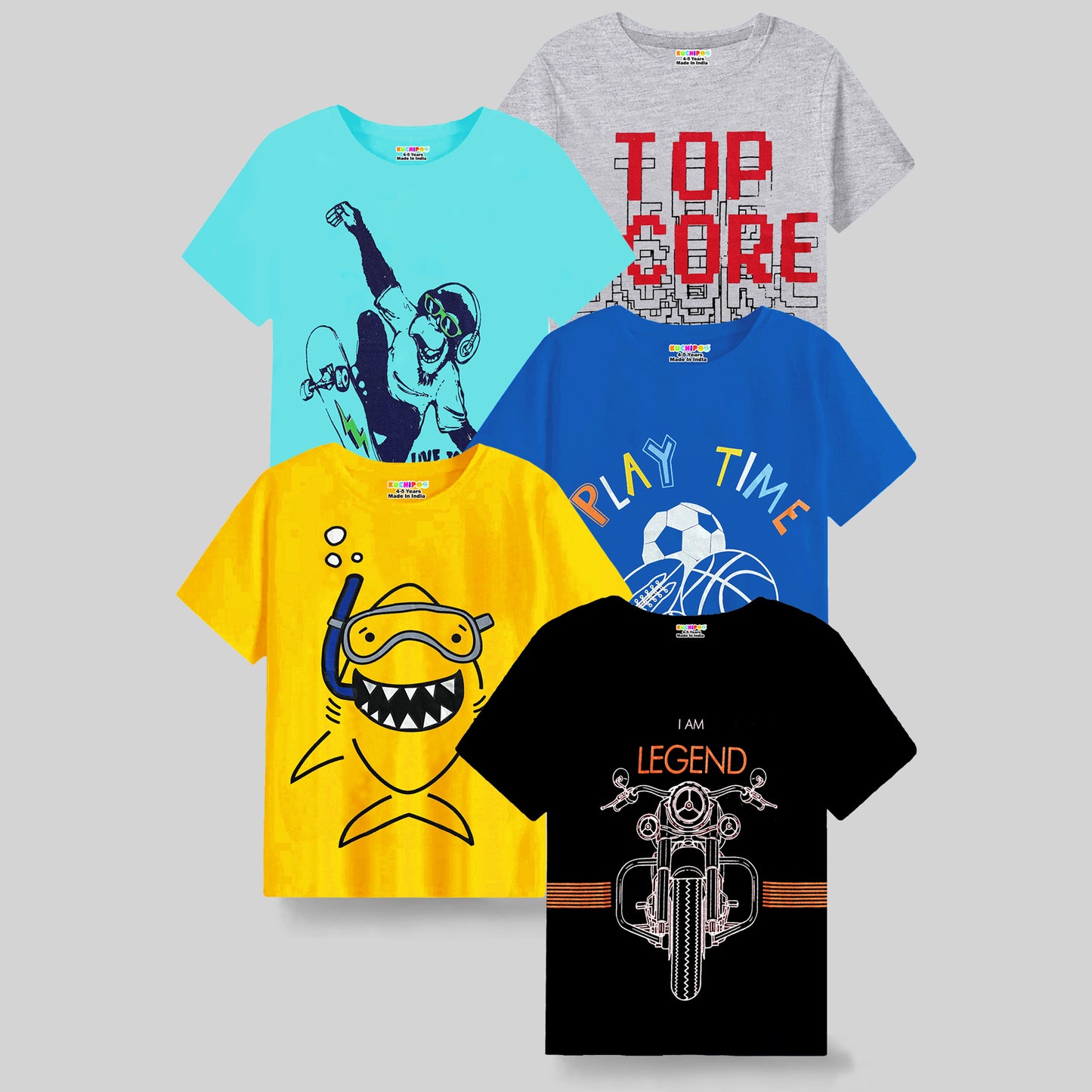 KUCHIPOO Boys Half Sleeves T-Shirts