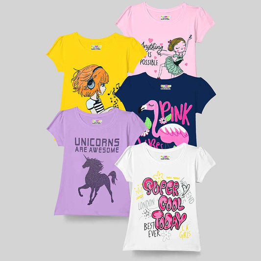 KUCHIPOO Girls Half Sleeves T-Shirts
