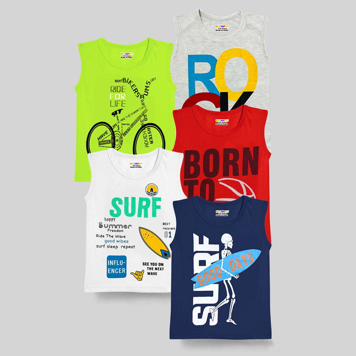 KUCHIPOO Boys Sleeves less T-Shirts