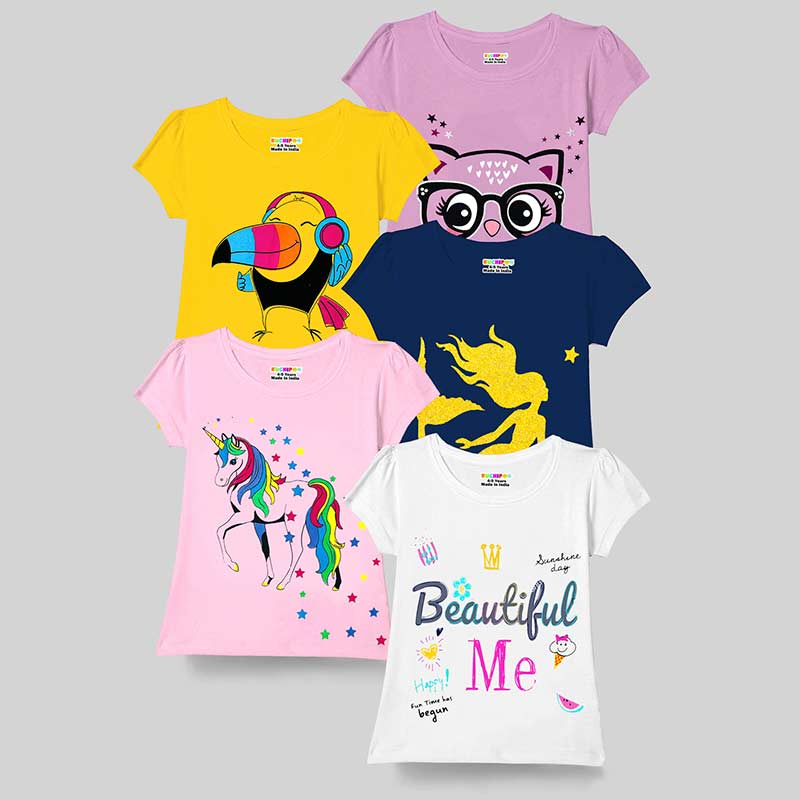 KUCHIPOO Girls Half Sleeves T-Shirts