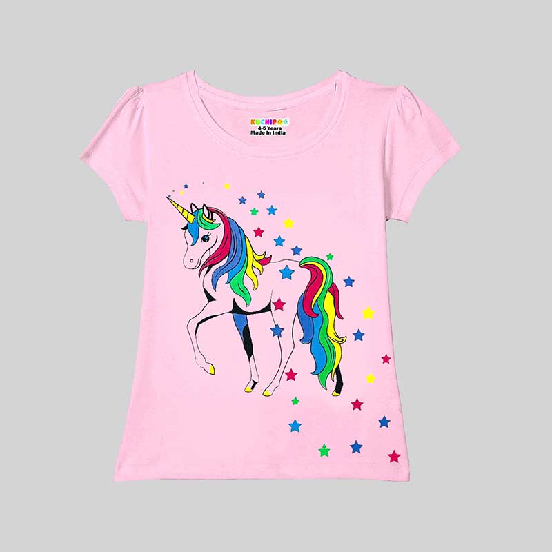 KUCHIPOO Girls Half Sleeves T-Shirts