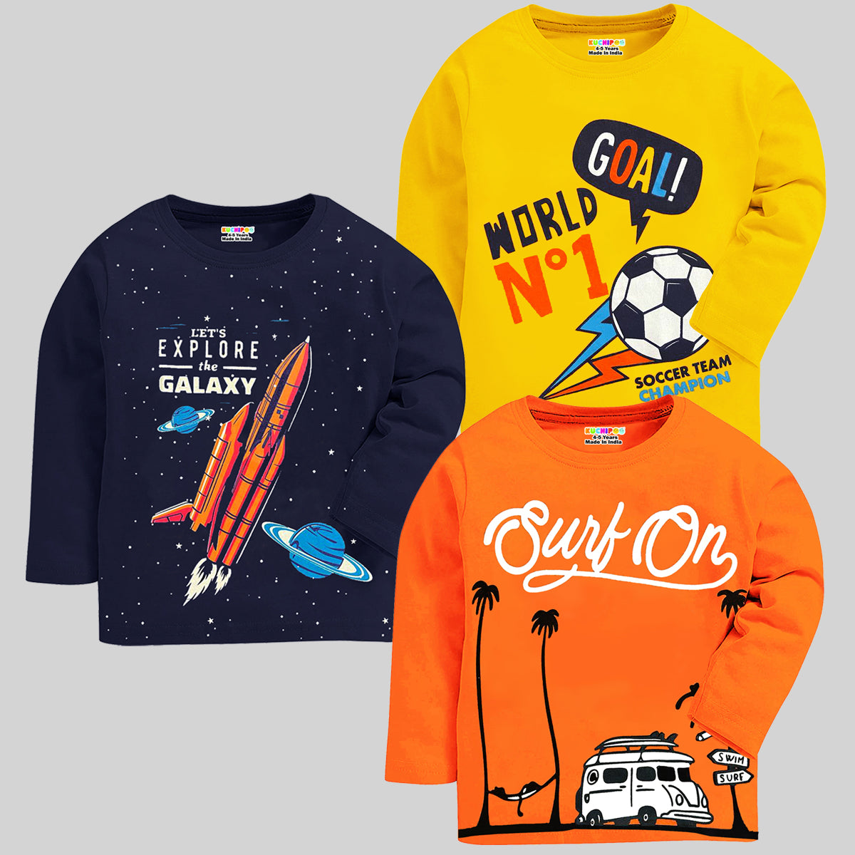 KUCHIPOO Boys  Full Sleeves T-Shirts