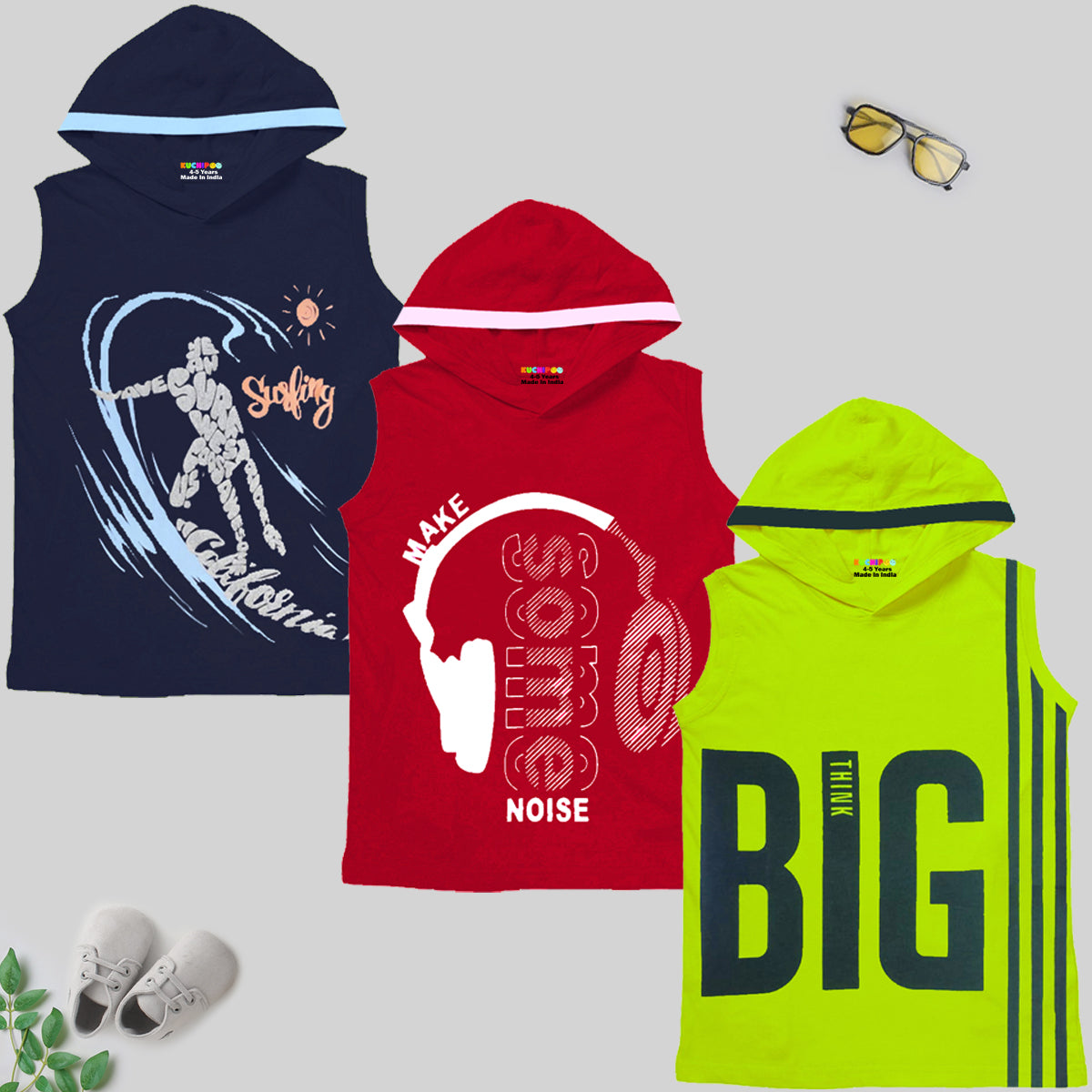 KUCHIPOO Boys Sleeveless Hood T-Shirts