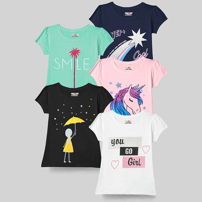 KUCHIPOO Girls Half Sleeves T-Shirts