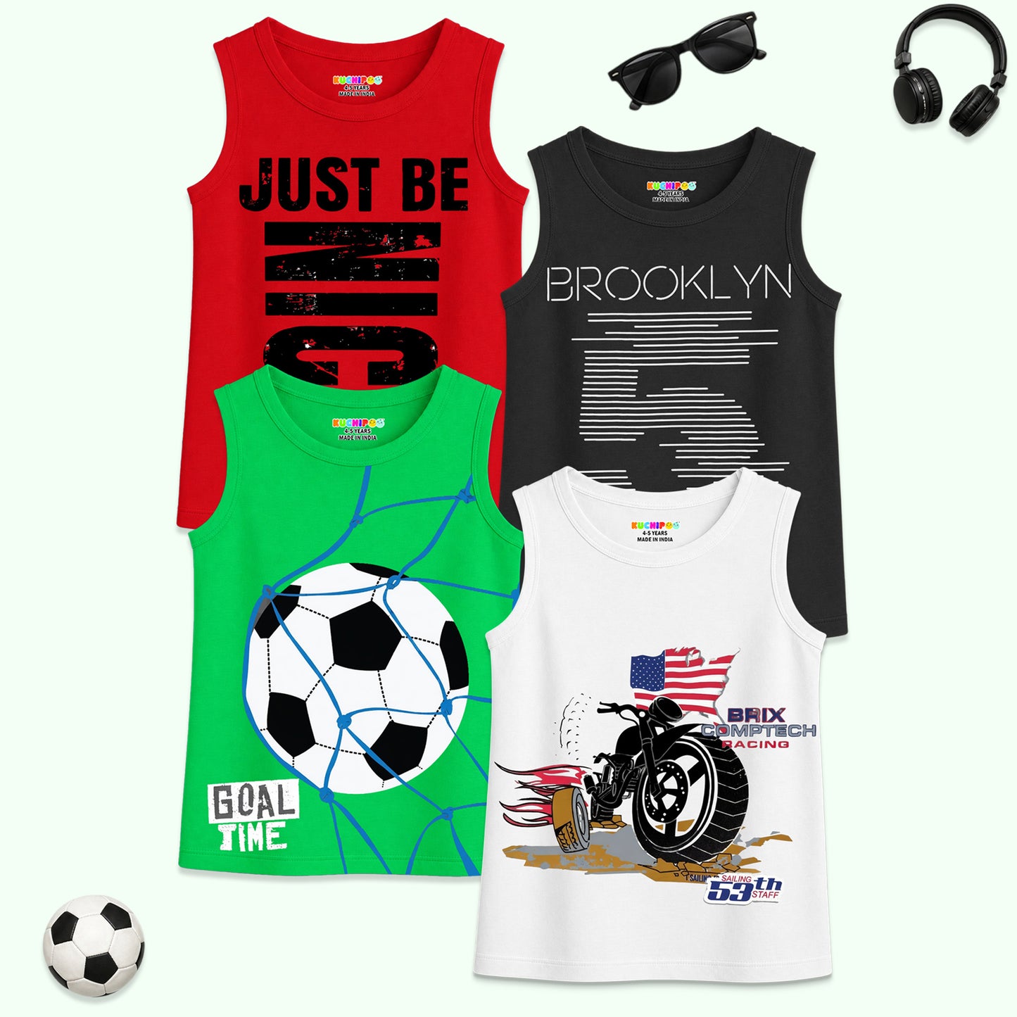KUCHIPOO Boys Sleeves less T-Shirts