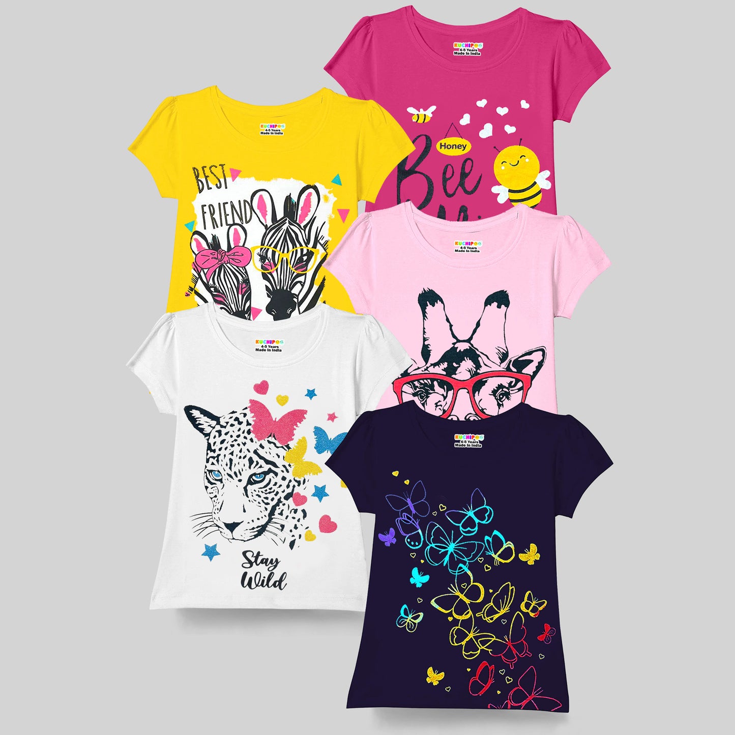KUCHIPOO Girls Half Sleeves T-Shirts